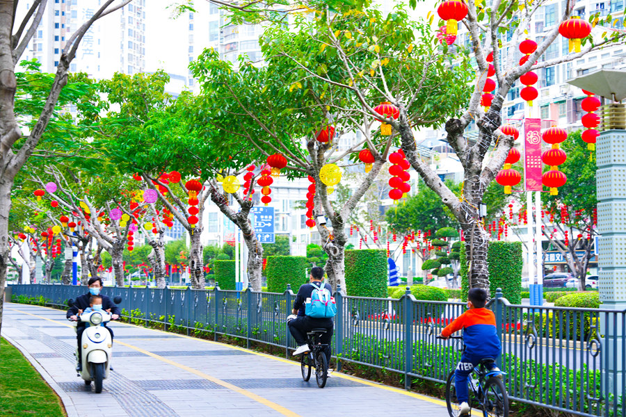 廈門(mén)島內(nèi)外主干道兩側(cè)掛起紅燈籠。陳啟華攝