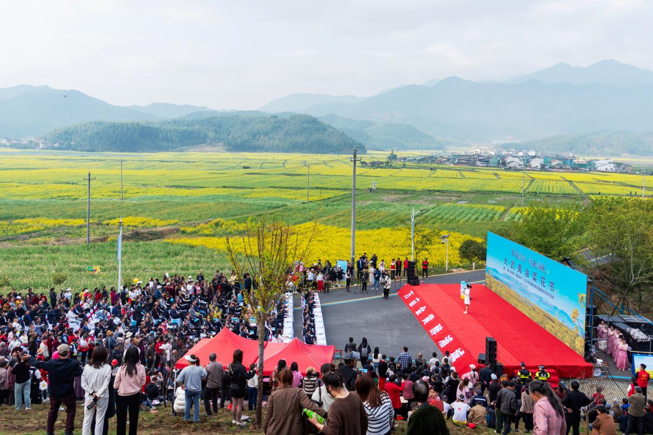 活動在油菜花田里拉開序幕。鄭蔚武攝