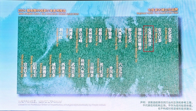 安溪鐵觀音入選“年度茶區(qū)域公用品牌”榜單